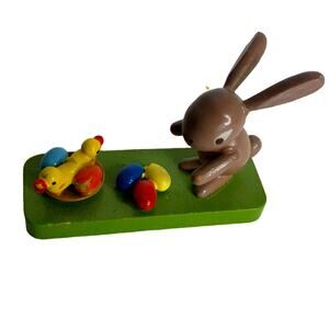 Vintage Erzgebirge Germany Wooden Easter Bunny Figurine, Ducks & Eggs Folk Art